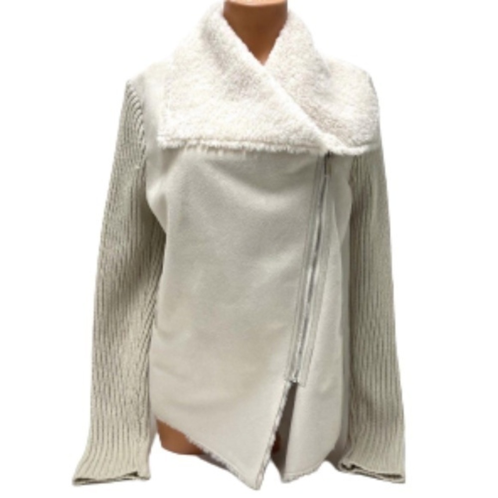 Chelsea & Theodore cream faux fur and knit jacket NWT size L